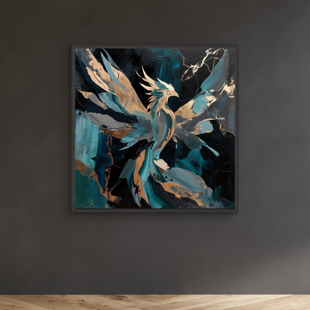 Teal Phoenix Rebirth – Quadro astratto per uomini