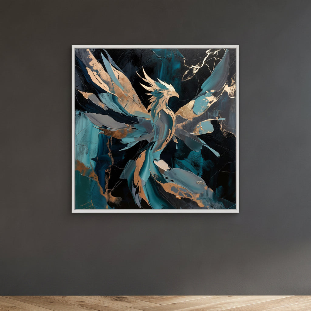 Teal Phoenix Rebirth – Quadro astratto per uomini