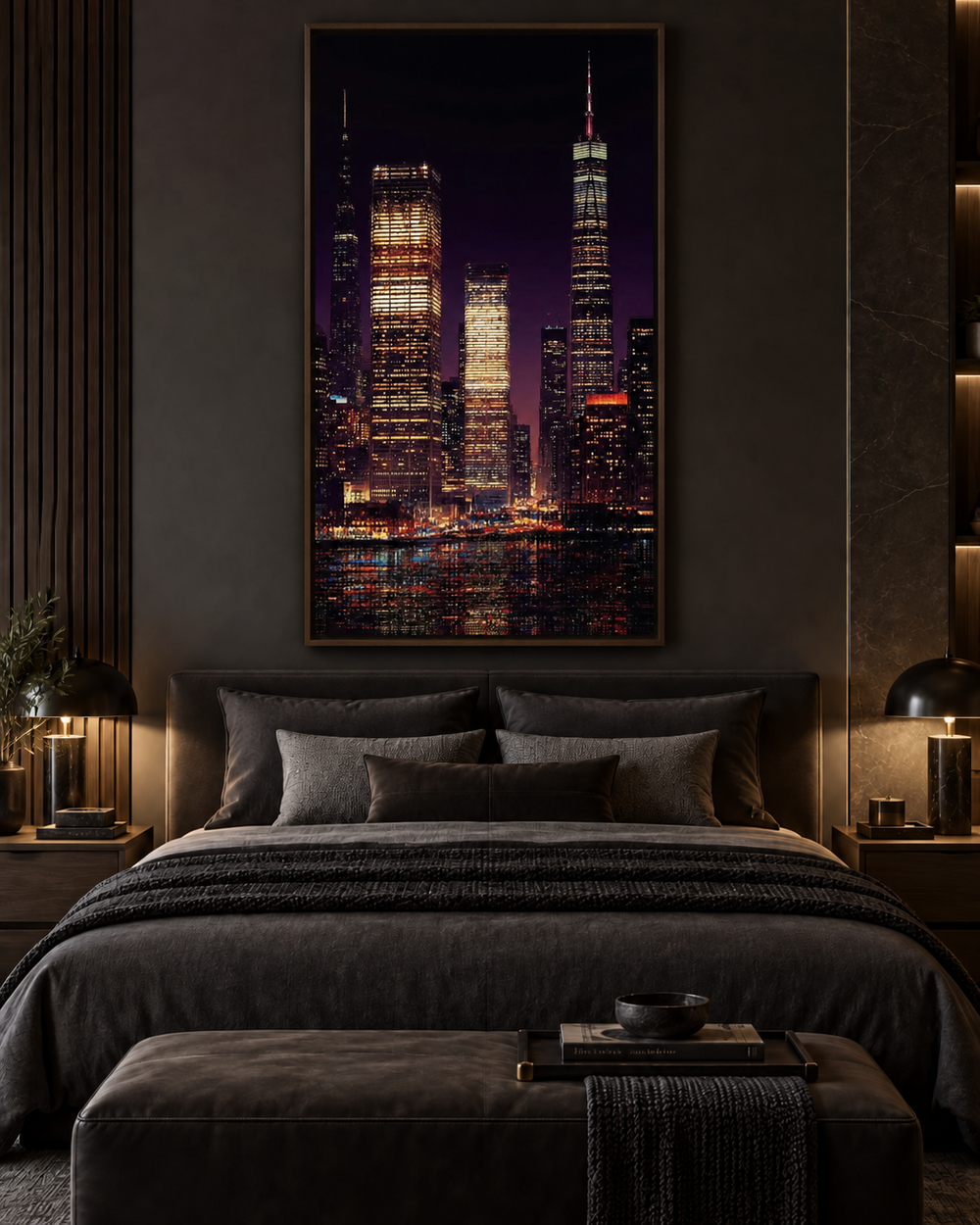 Die Skyline von New York City bei Nacht