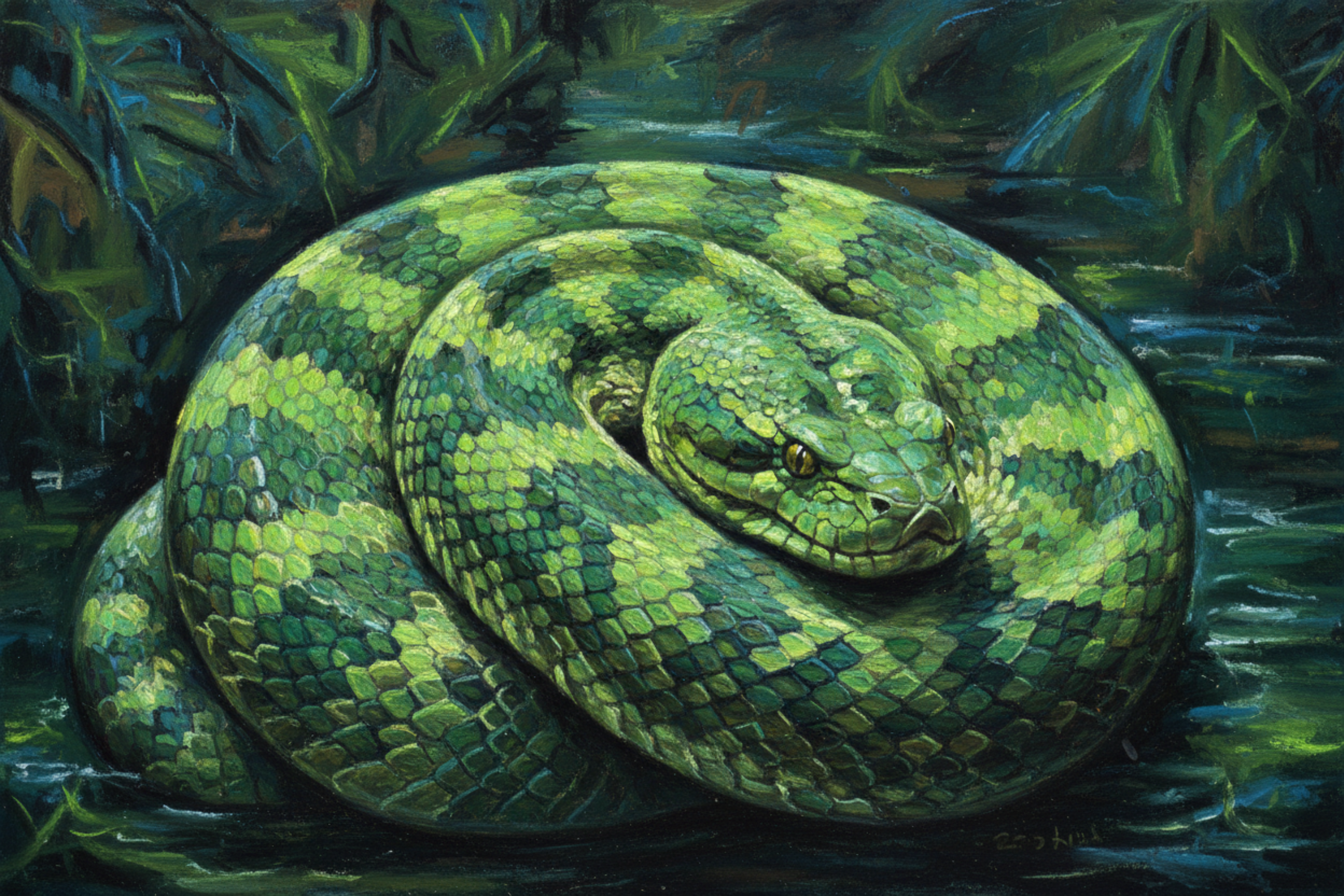 Anaconda Oil Pastel Art