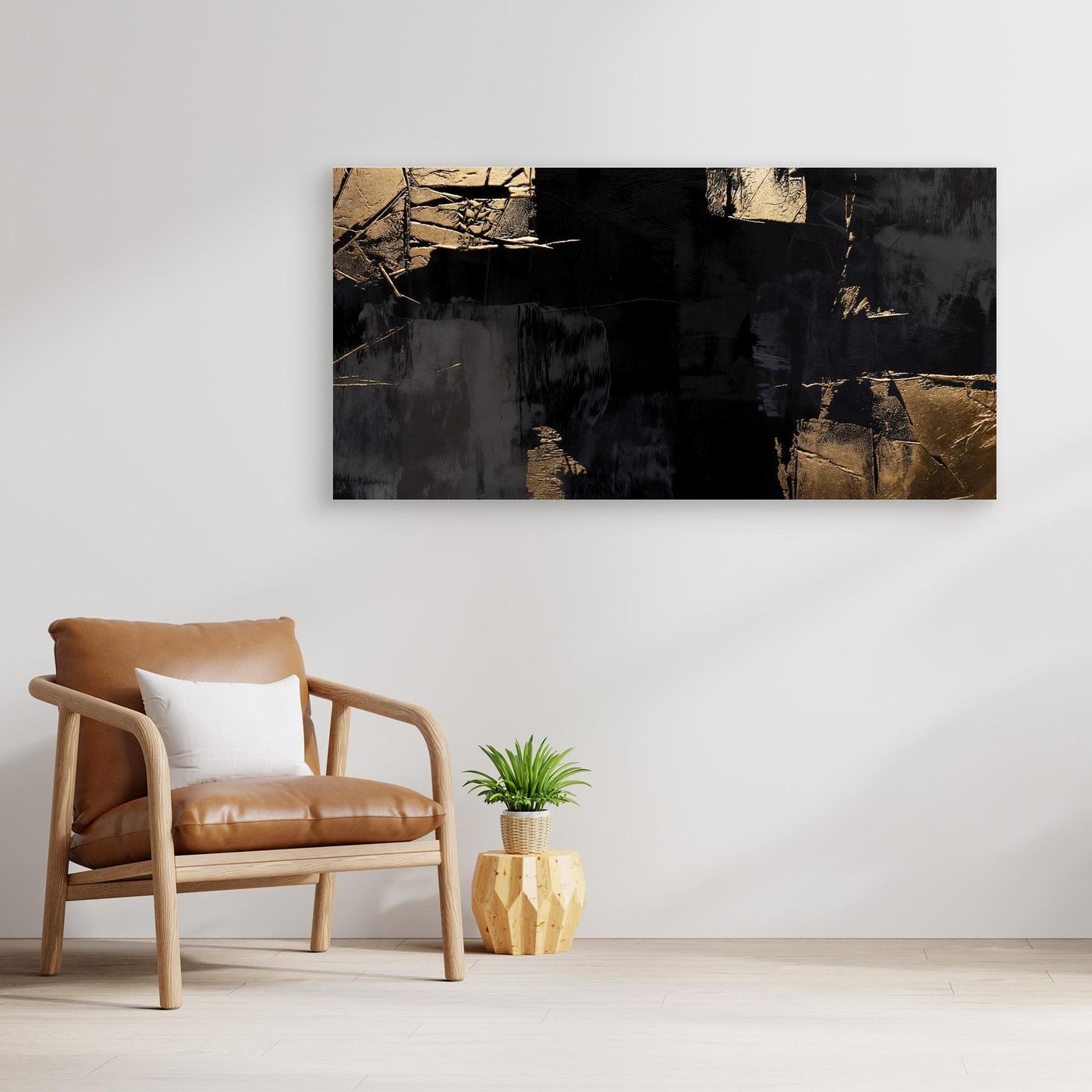 Gilded Shadow – Black Abstract Wall Art