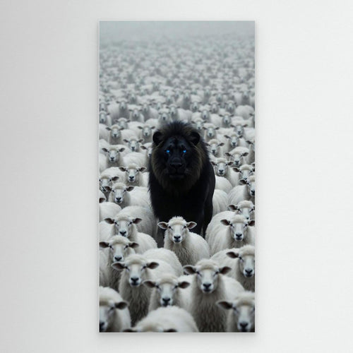 Blue Eyes Black Lion Among Sheep