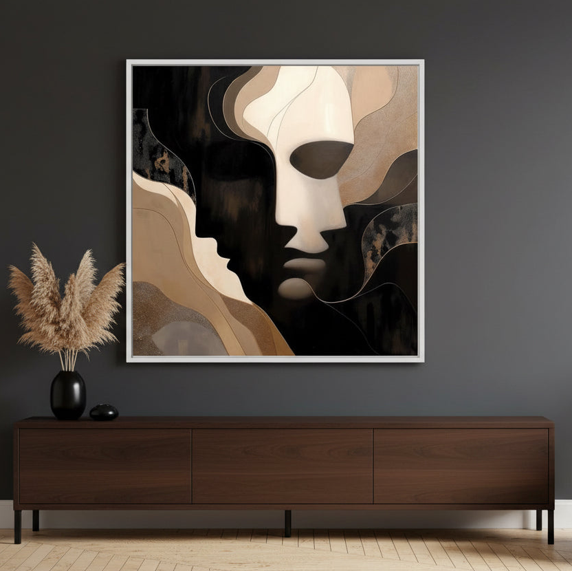 Between two minds abstract art faces