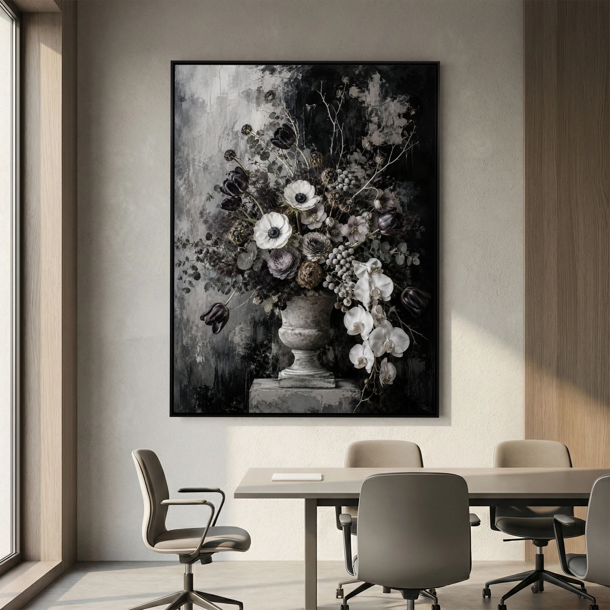 While You’re Here – Black and White Floral Wall Art