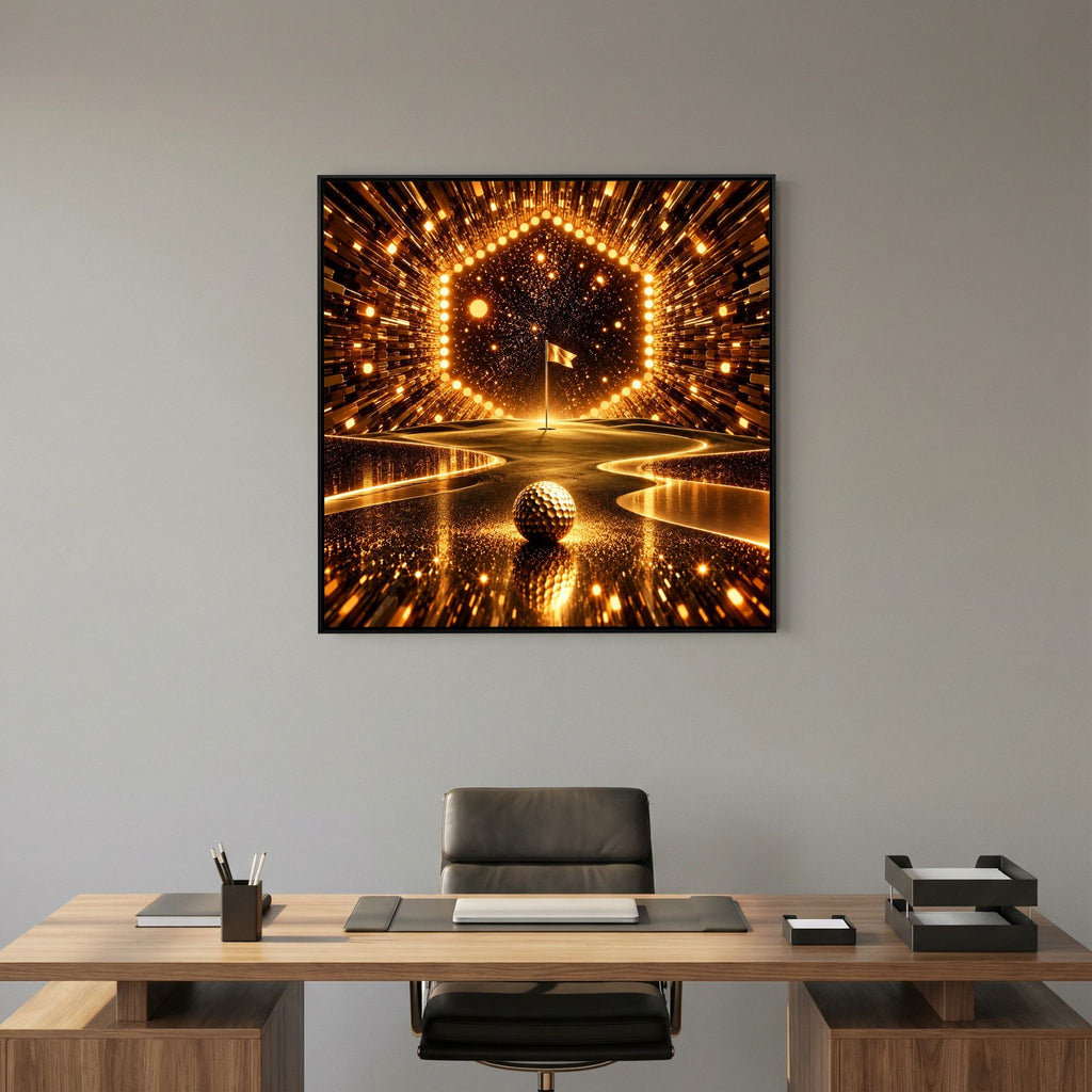 The Golden Passage contemporary golf art framed canvas in black frame