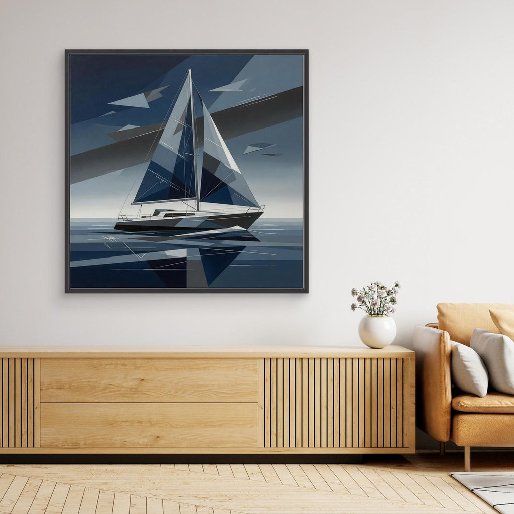 Silent Drift – Geometric Abstract Sailboat Art
