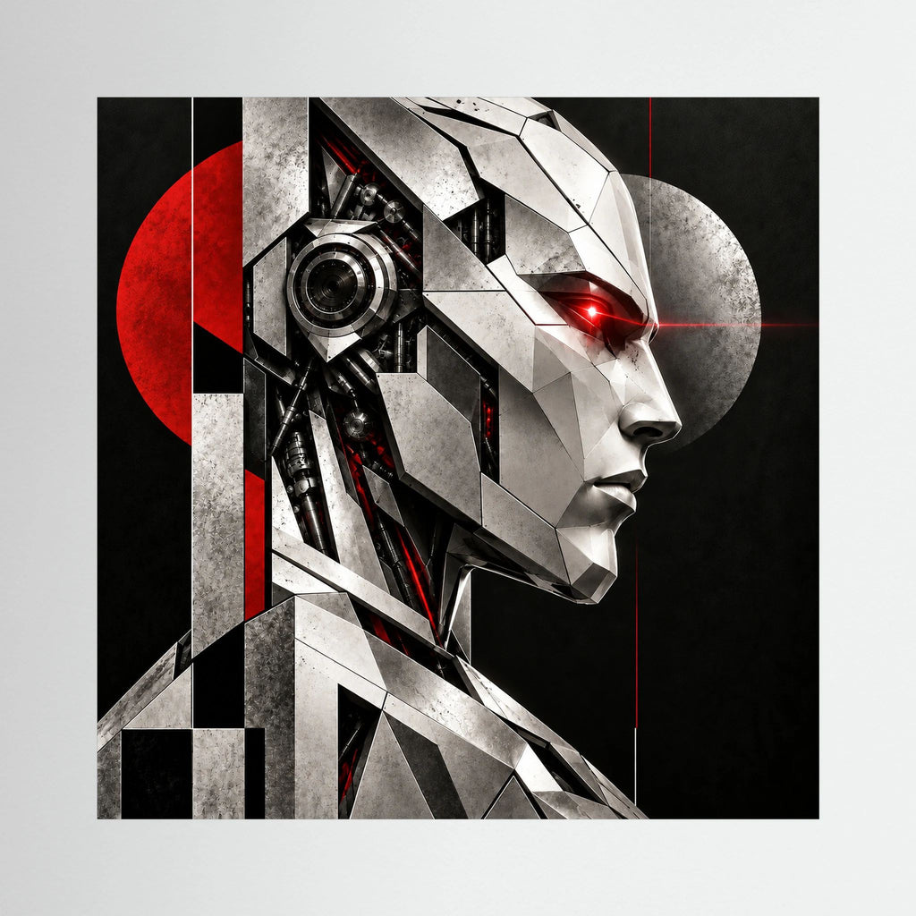 Intelligence Agent — Quadro di robot geometrico argento