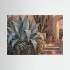 Desert Stillness — Sage agave and tall cacti beside terracotta pots and warm stone steps, canvas wall art