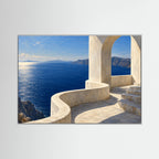 The Sea Terrace — Elfenbeinfarbener Steinbogen und sonnige Terrasse über kobaltblauem Meer