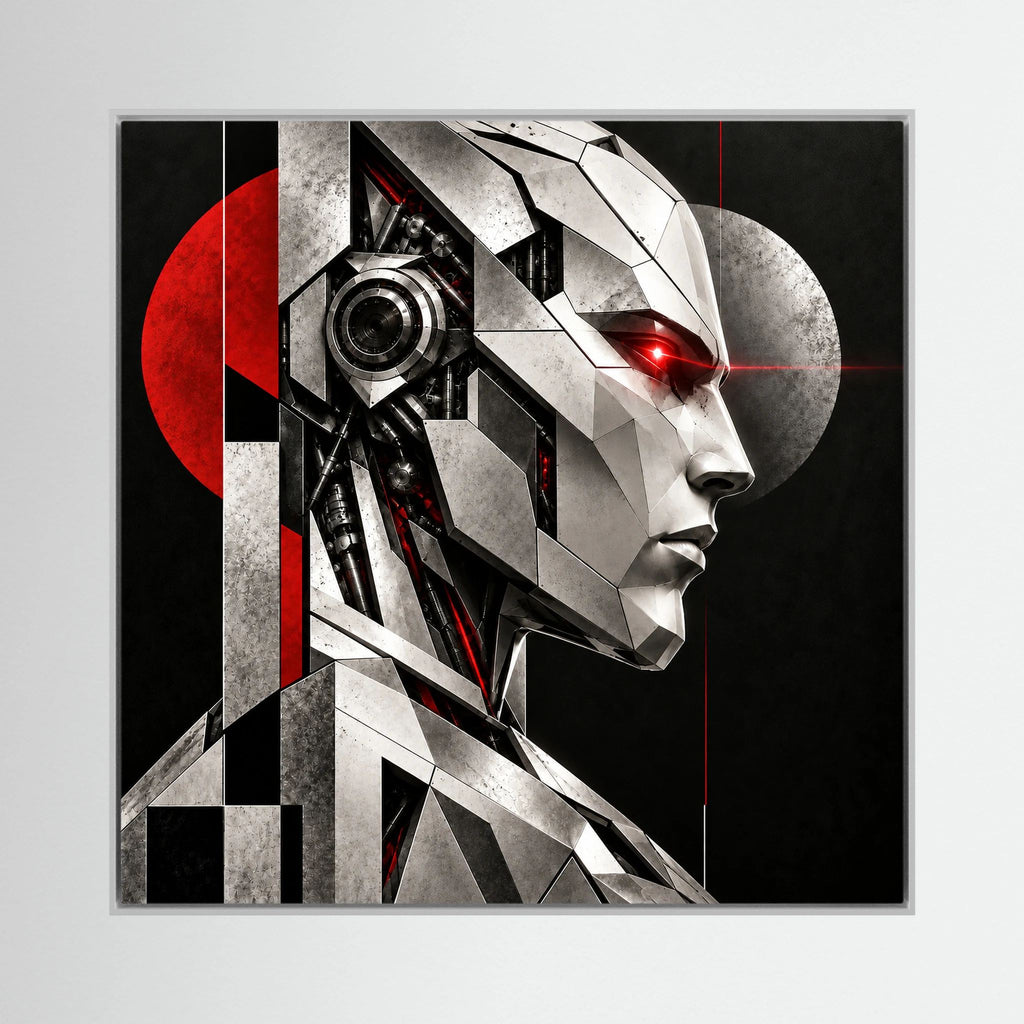 Intelligence Agent — Quadro di robot geometrico argento