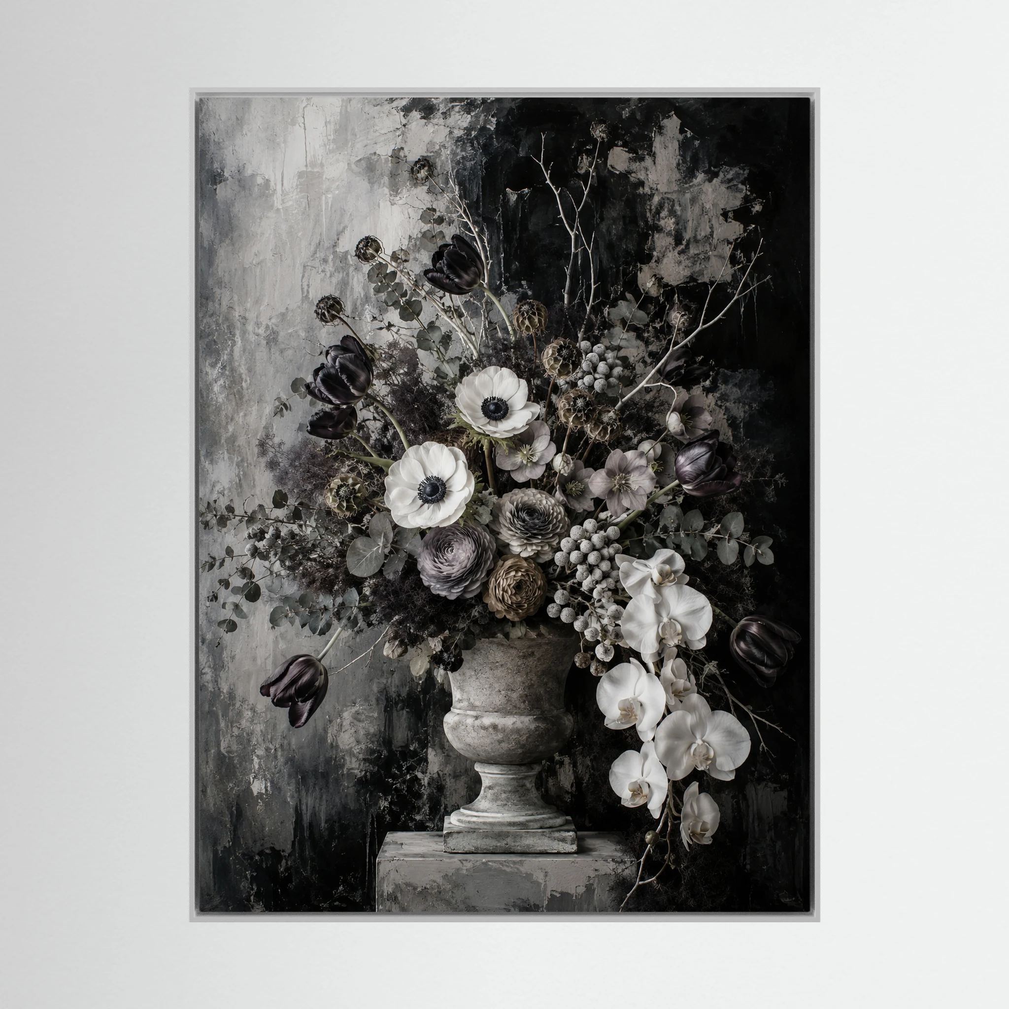 While You’re Here – Black and White Floral Wall Art