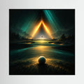 Afterglow Links modern golf landscape art with dark green fairway and glowing golden horizon