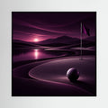 Koyu arazide ilerleyen ışıklı mor fairway ile Twilight Escape modern golf manzarası sanatı