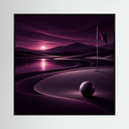 Koyu arazide ilerleyen ışıklı mor fairway ile Twilight Escape modern golf manzarası sanatı