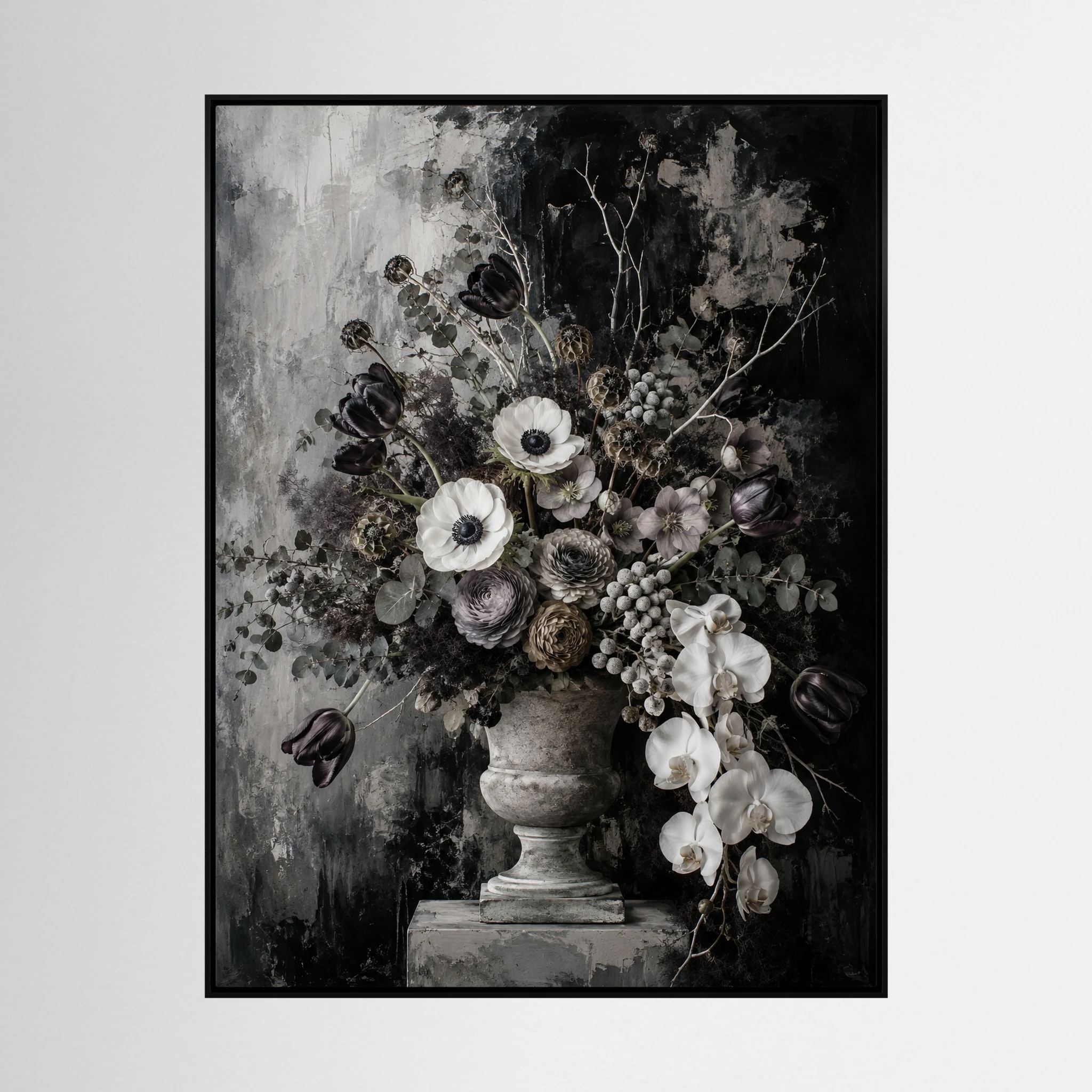 While You’re Here – Black and White Floral Wall Art