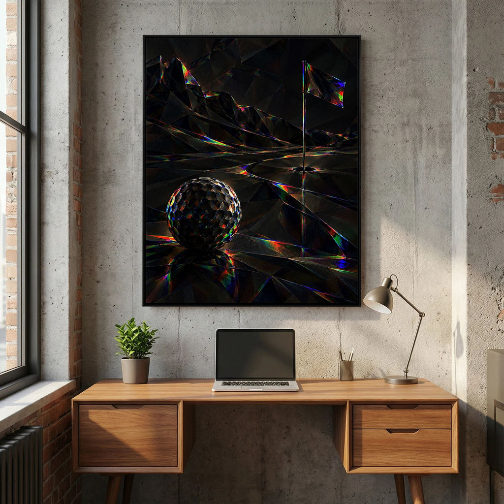 Prismatic Green contemporary golf art framed canvas in black frame