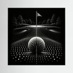 Dotted Fairway – arte golfistica minimalista, composizione di campo a matrice di punti in bianco e nero