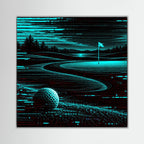 Digital Fairway – quadro moderno di golf, linee neon verde petrolio del campo su sfondo nero