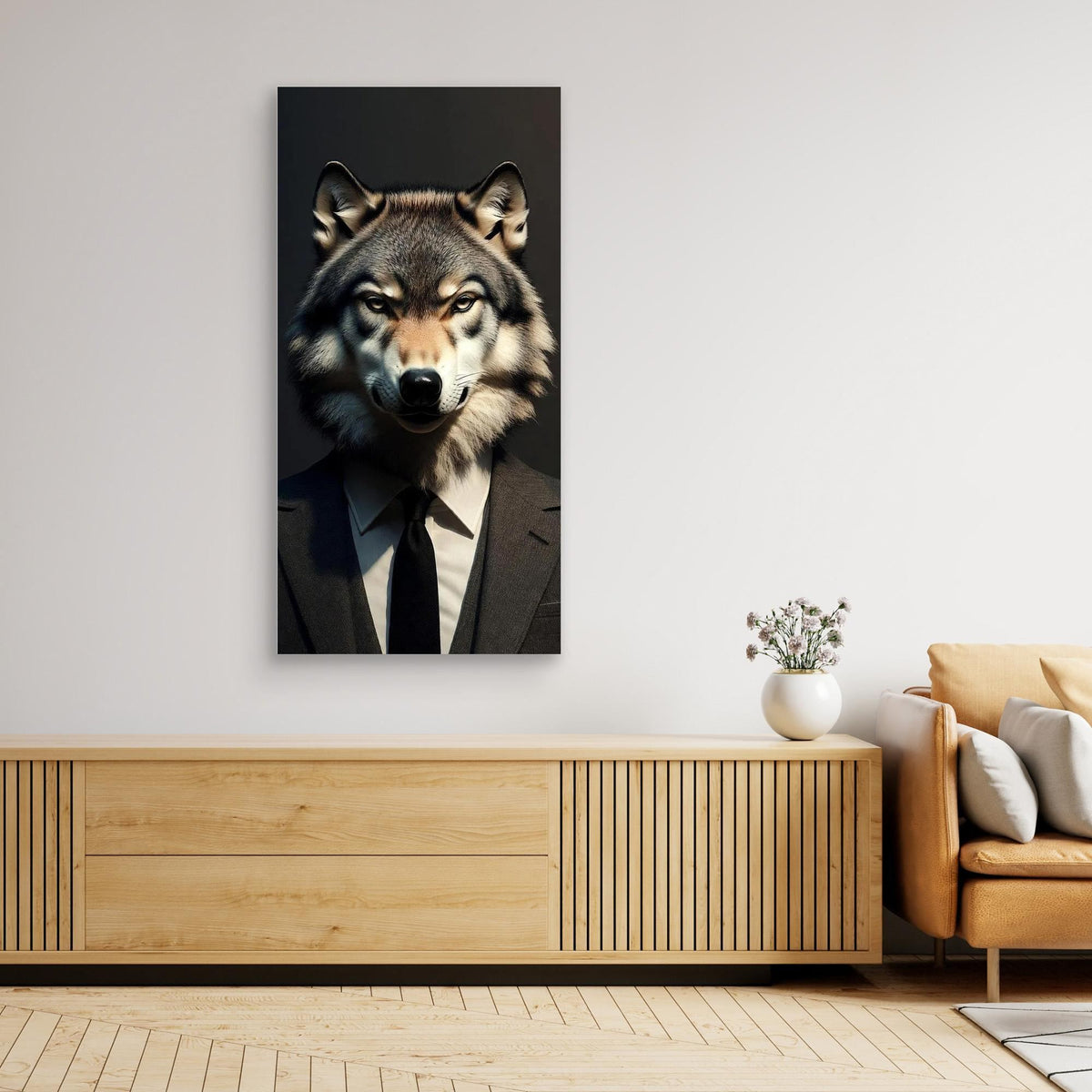 Alpha Executive – Quadro realistico di un lupo in abito