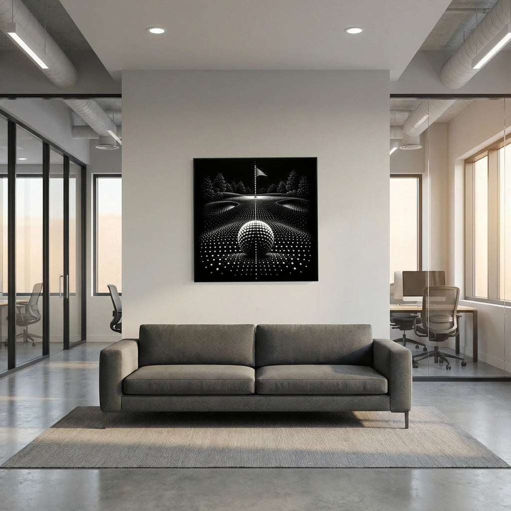 Dotted Fairway minimalist golf art framed canvas in black frame