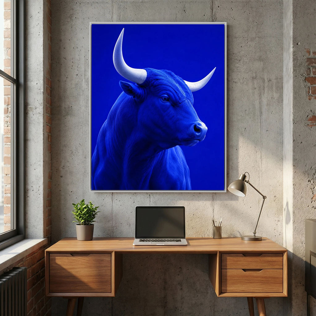 Monochrome Blue Bull Portrait