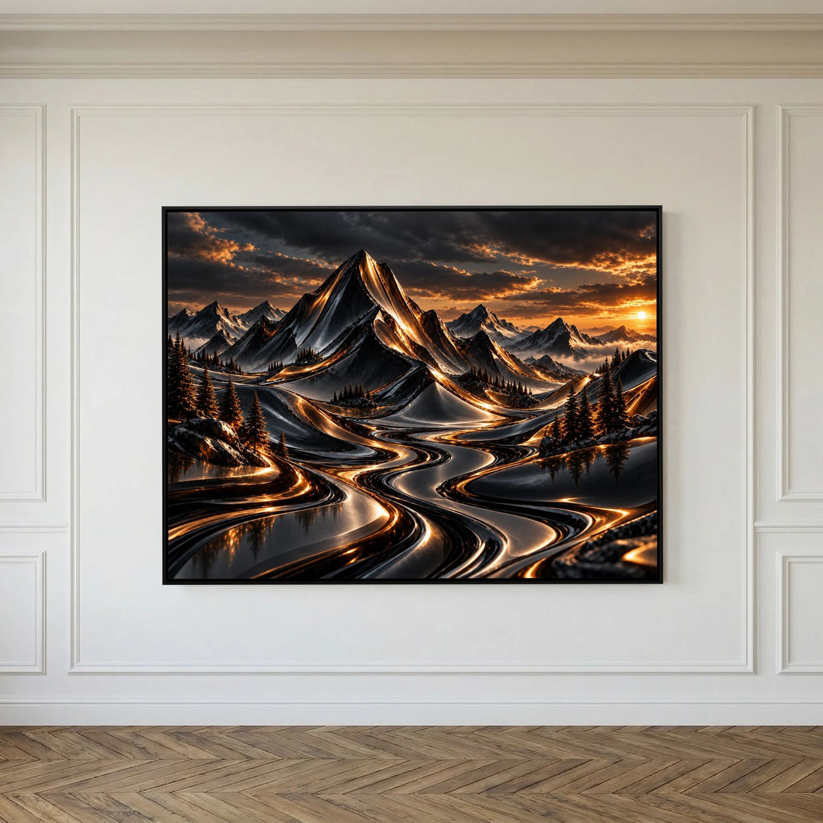 Golden Descent – Mountain Sunset Painting.