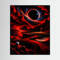 Cosmic Eclipse abstract golf art with a red-black eclipse over a dark surreal course