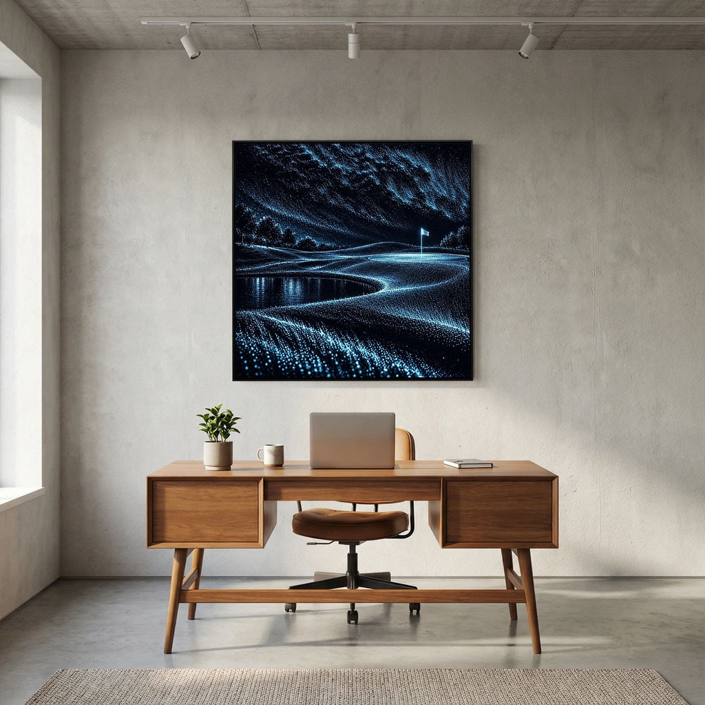 Electric Links abstract golf art framed canvas in black frame