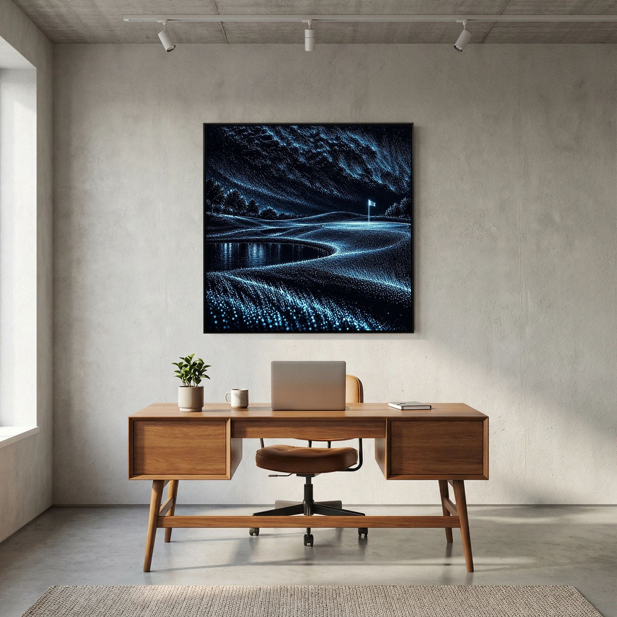 Electric Links abstract golf art framed canvas in black frame