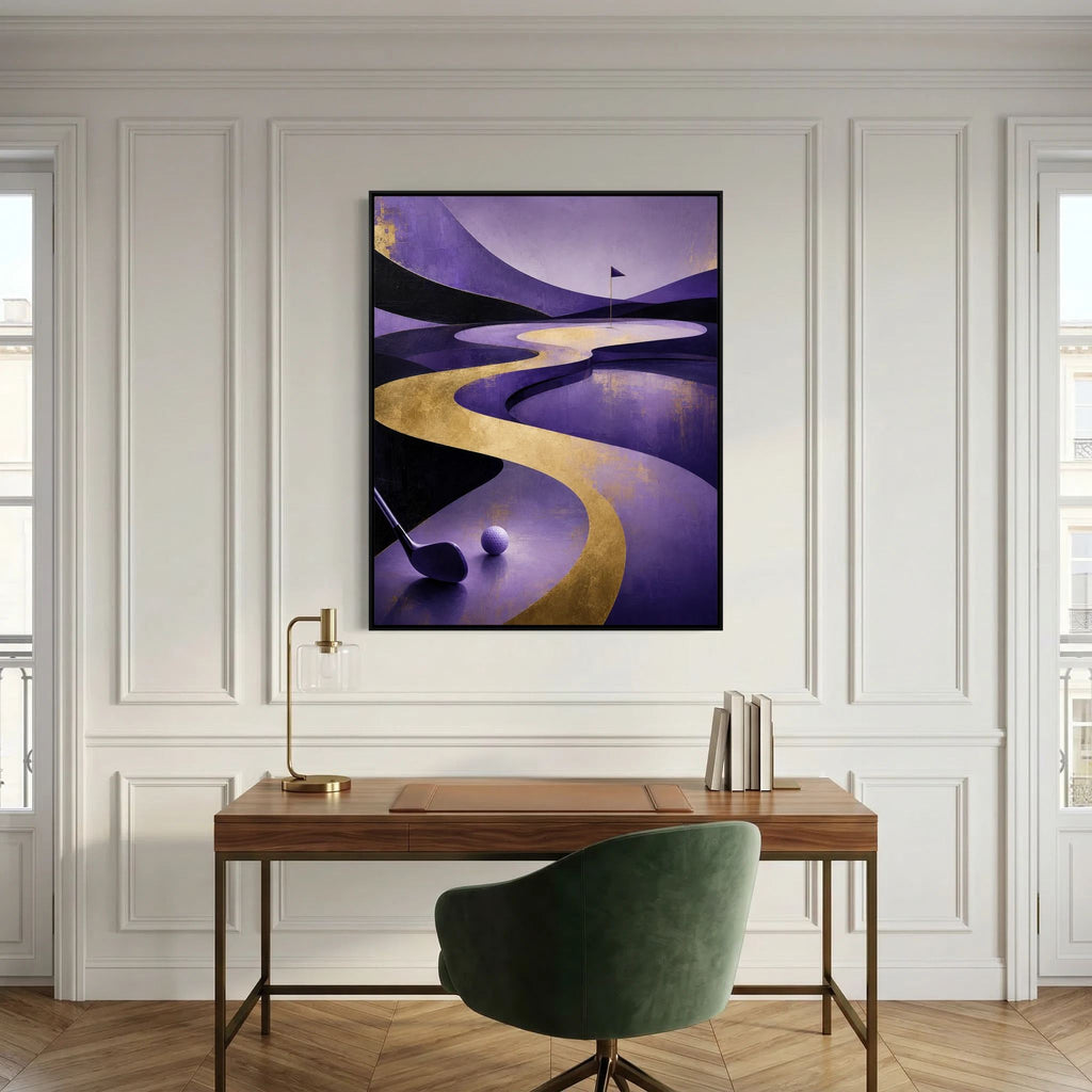 Royal Fairway surreal golf art framed canvas in black frame