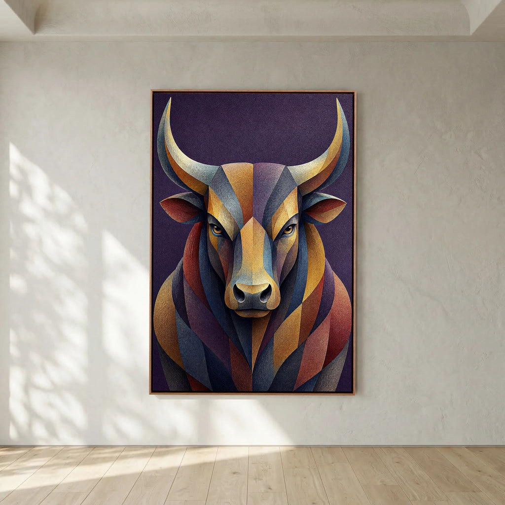 geometric mosaic bull portrait