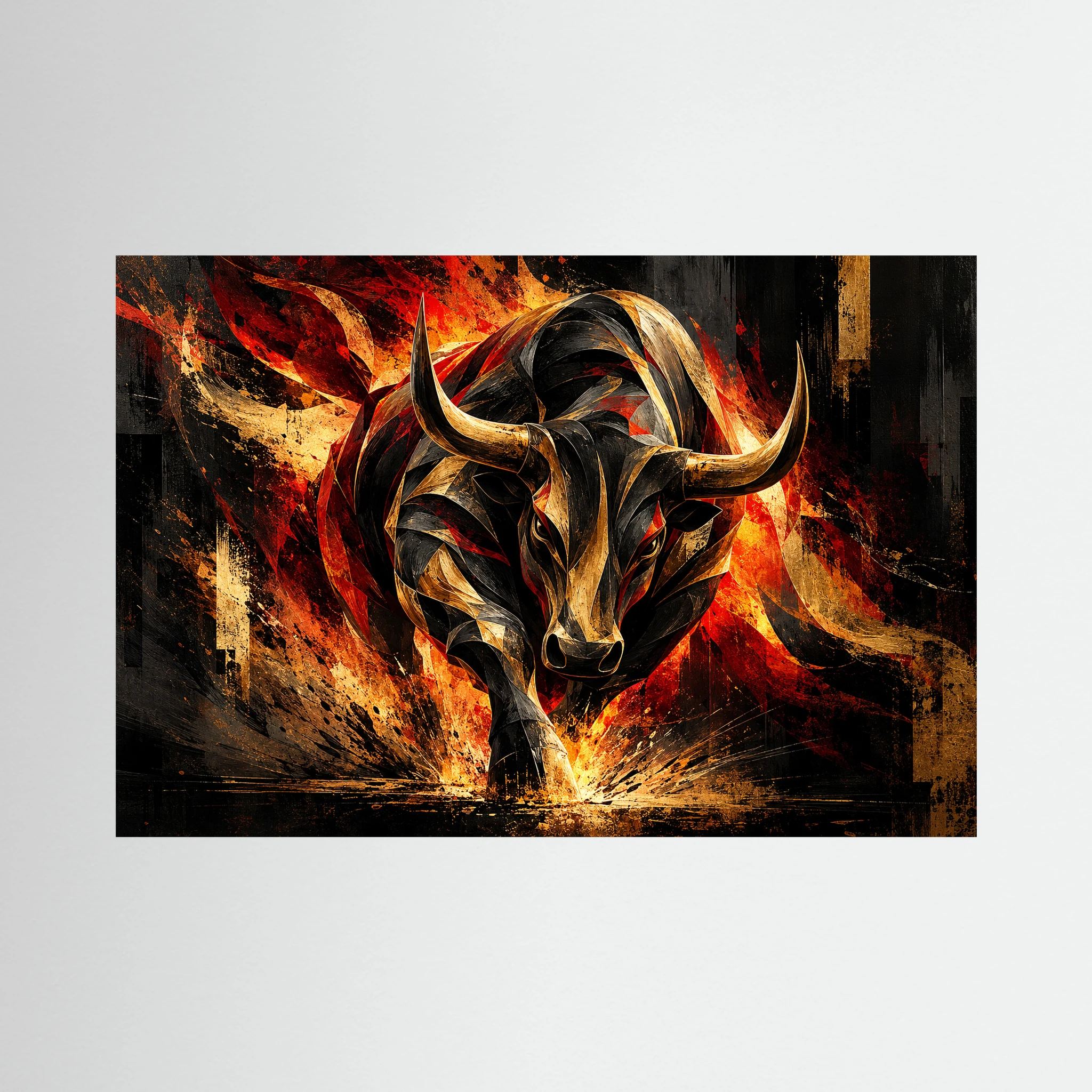 fiery abstract charging bull