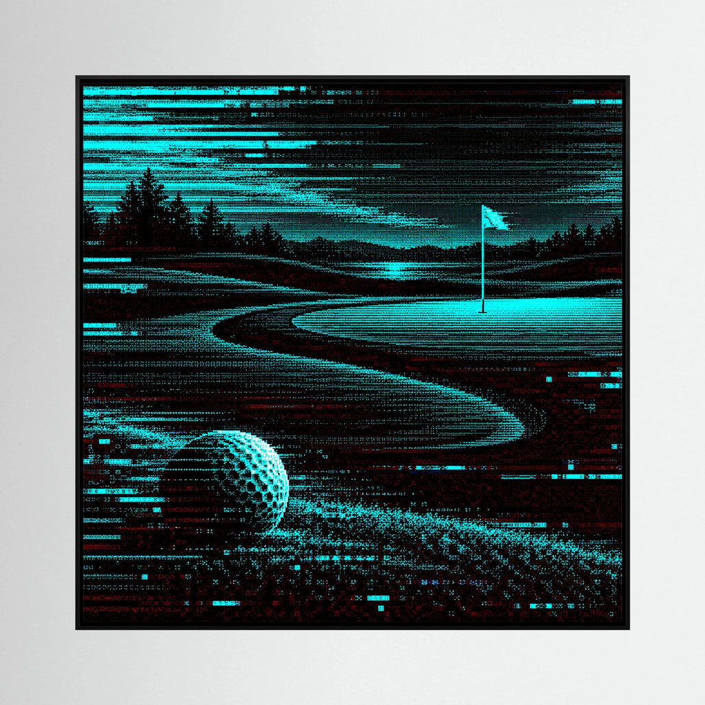 Digital Fairway – quadro moderno di golf, tela con cornice nera