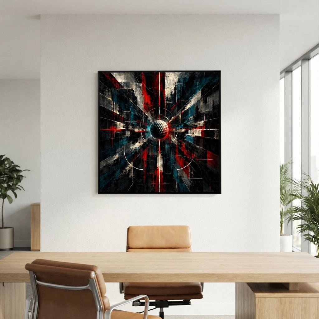 Cybernetic Core modern golf art framed canvas in black frame