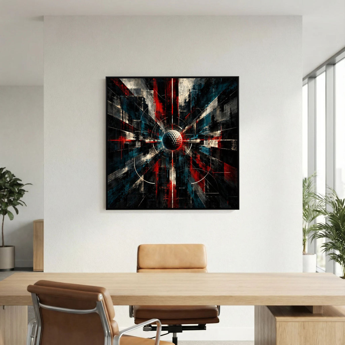Cybernetic Core modern golf art framed canvas in black frame