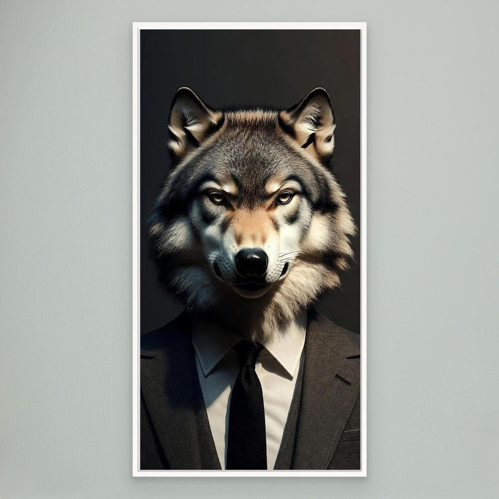 Alpha Executive – Quadro realistico di un lupo in abito