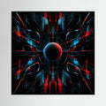 Symmetry of the Game abstract golf ball art with mirrored black, blue and red geometric forms