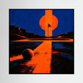 Twilight Approach modern golf wall art with vivid orange golfer form against deep blue course