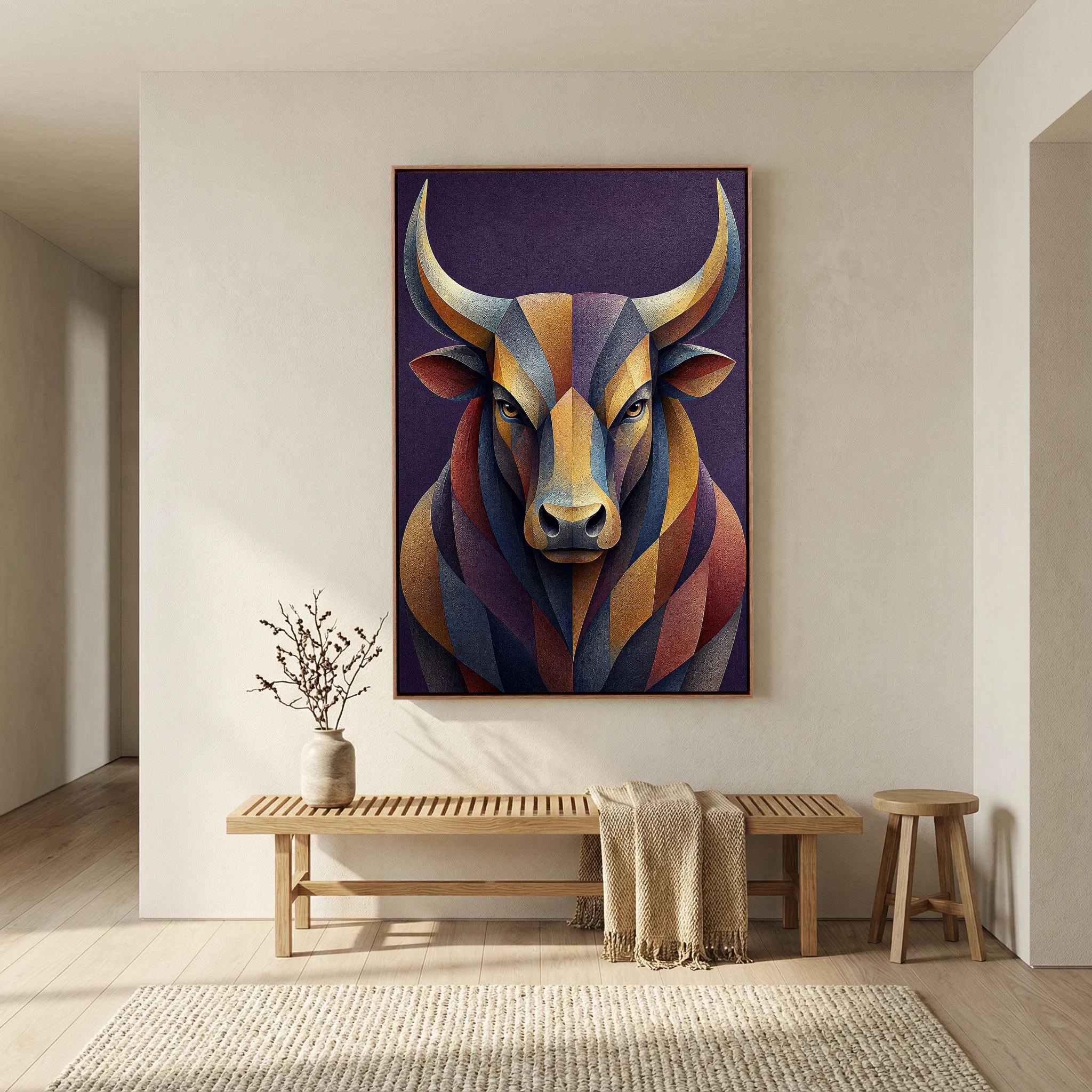 geometric mosaic bull portrait