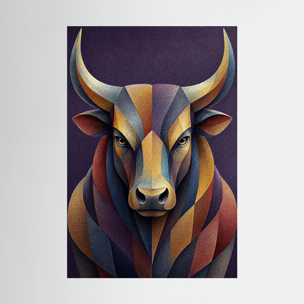 geometric mosaic bull portrait