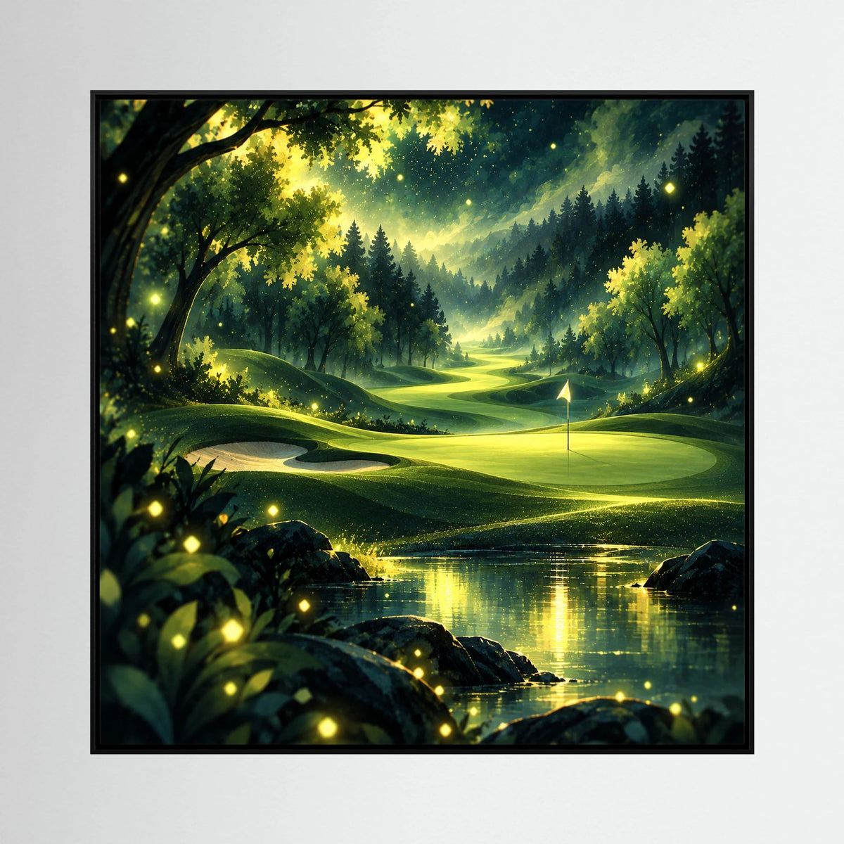 Emerald Fairway, dipinto verde luminoso di campo da golf per ufficio, studio o soggiorno