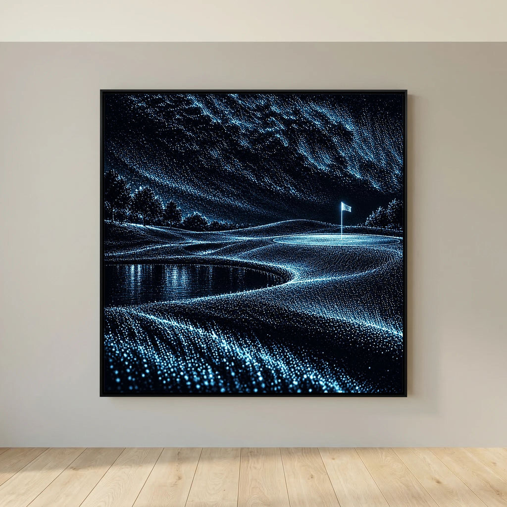 Electric Links abstract golf art framed canvas in black frame