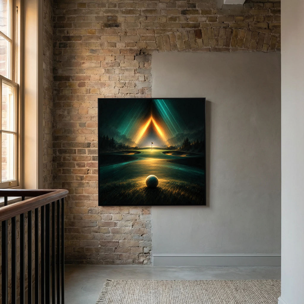 Afterglow Links modern golf landscape art framed canvas in black frame
