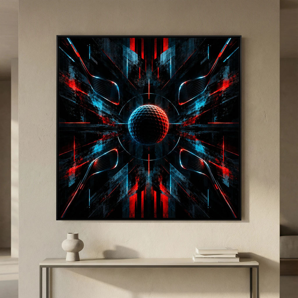 Symmetry of the Game golf ball art framed canvas in black frame