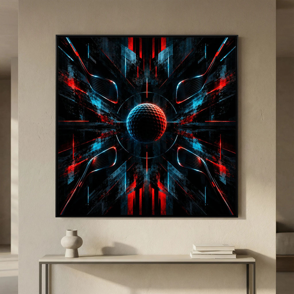 Symmetry of the Game golf ball art framed canvas in black frame
