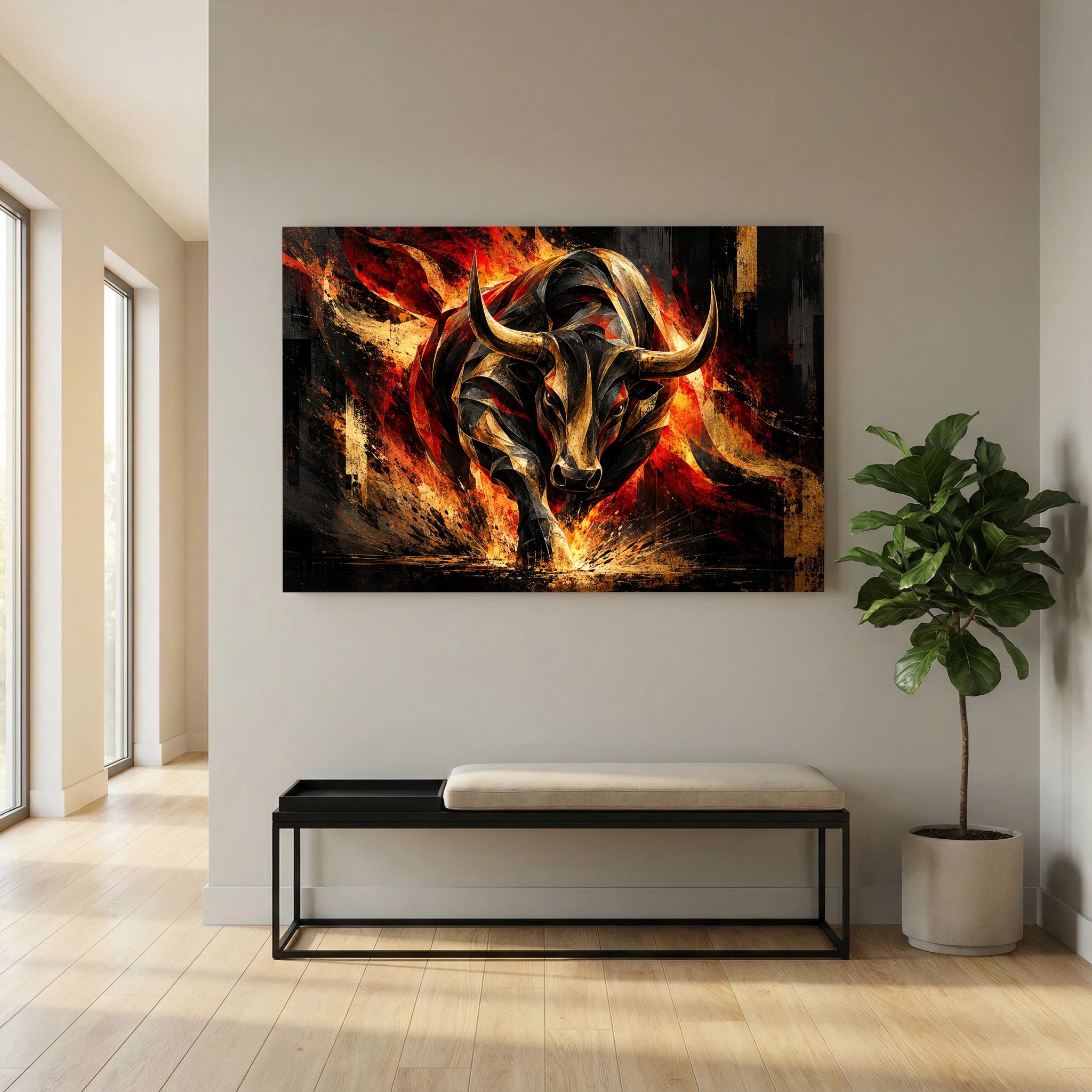 fiery abstract charging bull