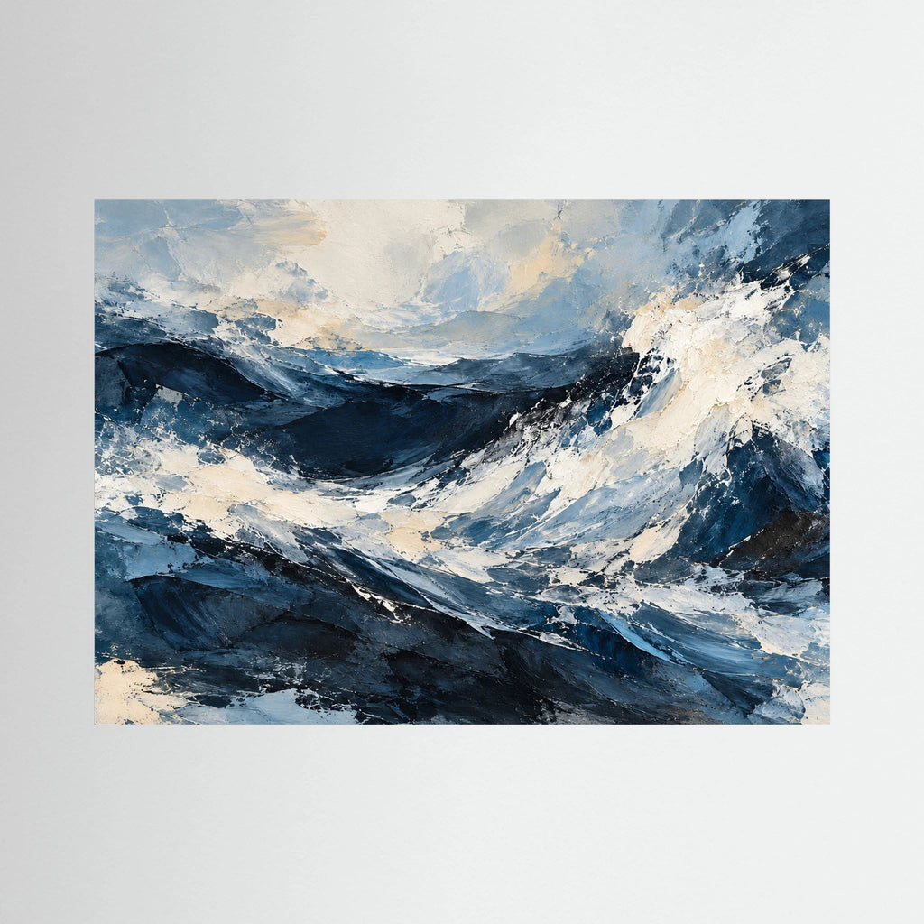 Abstract Ocean — Abstrakcyjne niebieskie fale z grzbietami w odcieniu kości słoniowej