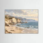 Neutral Coastal — Helle Küstenklippen über einem Sandstrand und sanft blauem Meer