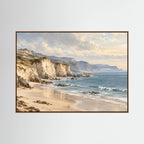 Neutral Coastal — Helle Küstenklippen über einem Sandstrand und sanft blauem Meer