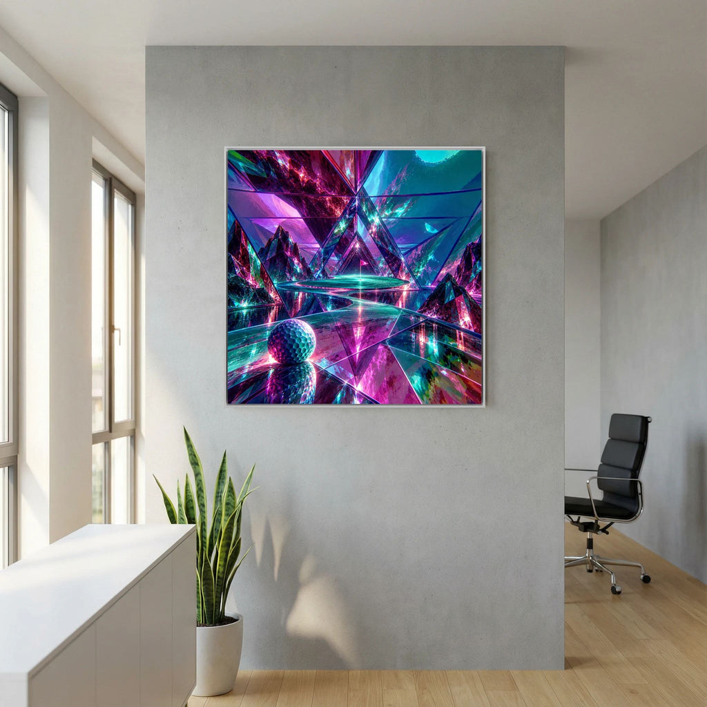 Neon Gateway abstract golf wall art framed canvas in white frame